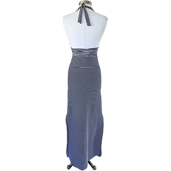HEIDI KLEIN Striped Halter Maxi Dress Small Resort Blue & White Backless V-neck - Picture 5 of 13